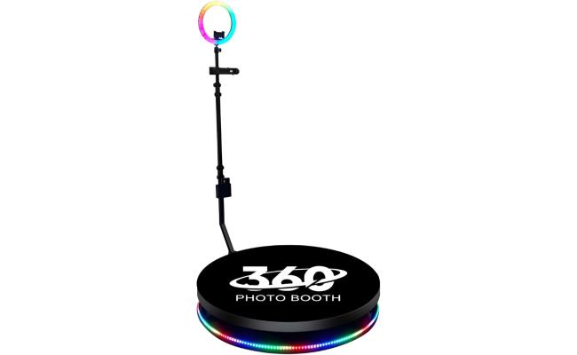 360-Degree Photo Booth Machine with RGB Light Flight Case, 360 Camera Booth with Flight Case for Parties, 360 Degree Automatic Rotating Photobooth 80CM